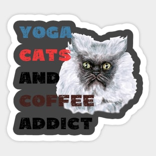 Yoga cats and coffee addict funny quote for yogi Sticker